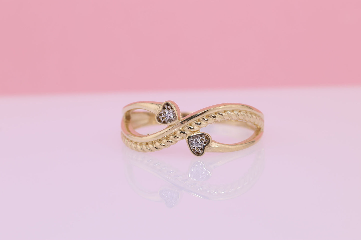 14k Solid Gold Infinity Sign CZ Heart Ring