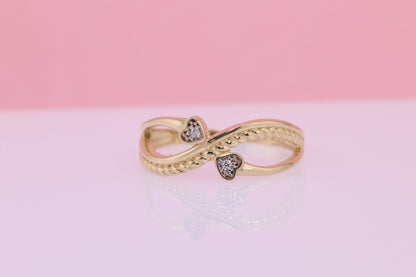 14k Solid Gold Infinity Sign CZ Heart Ring