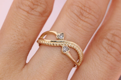 14k Solid Gold Infinity Sign CZ Heart Ring