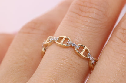 14K Gold CZ Chain Ring B