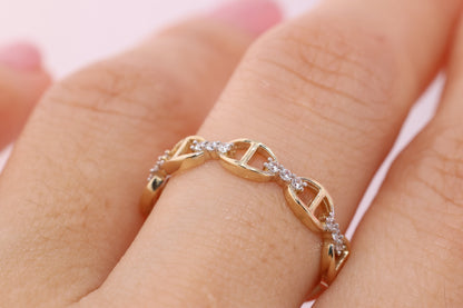 14K Gold CZ Chain Ring B