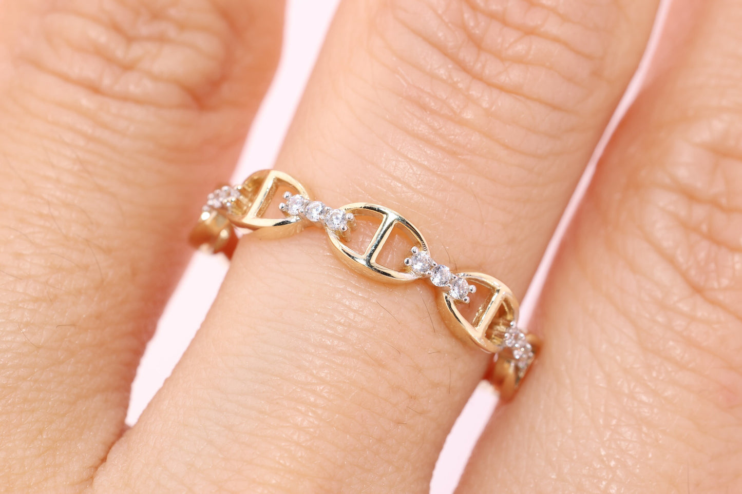 14K Gold CZ Chain Ring B