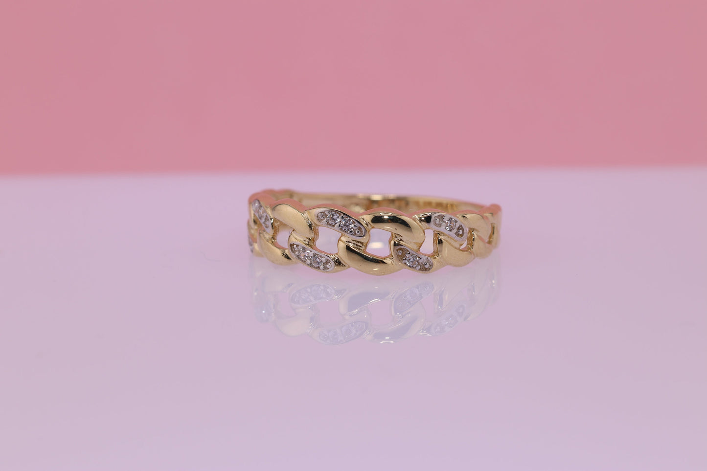 14K CZ Miami Cuban Link Ring