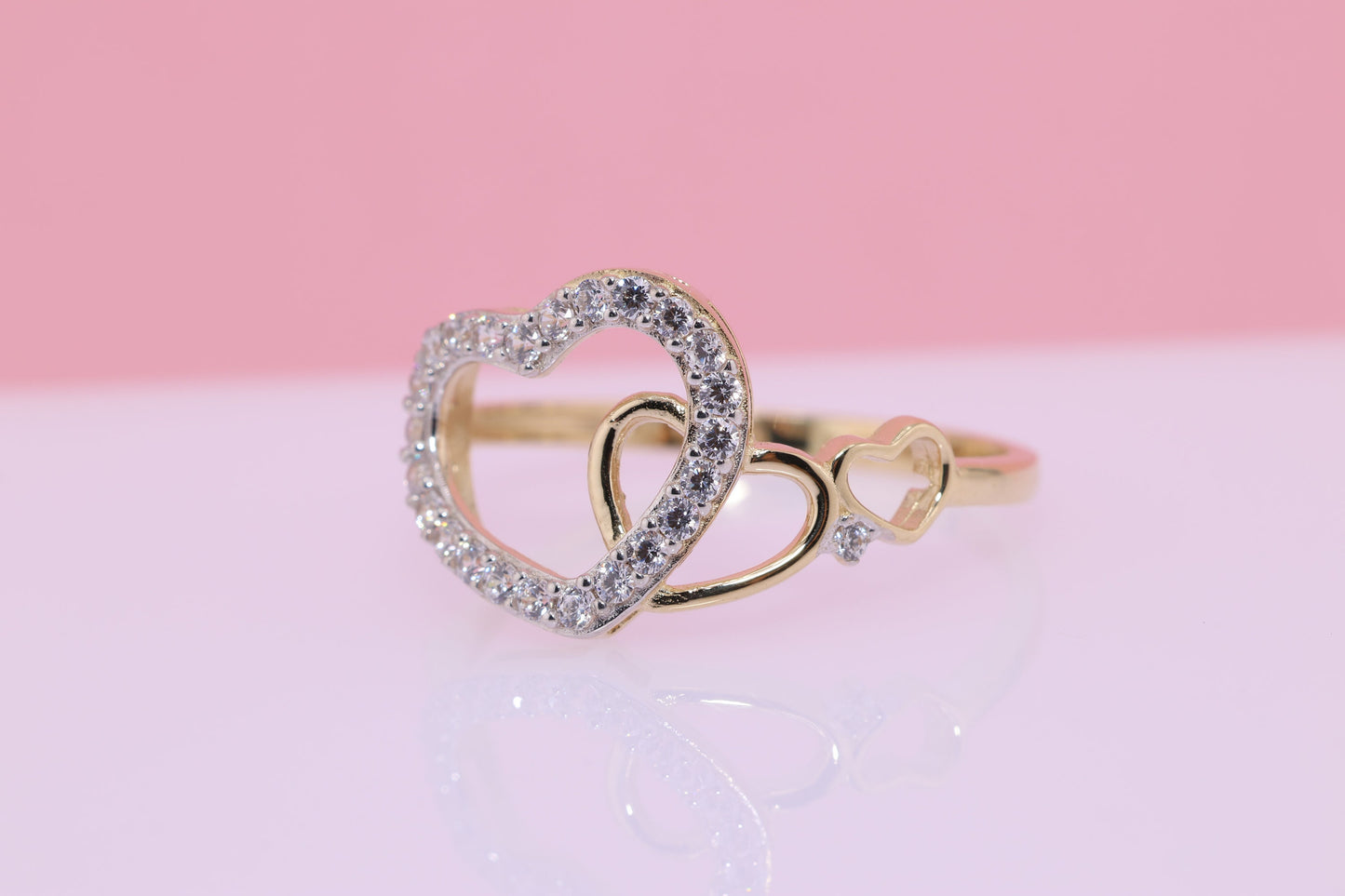 14K Solid Gold CZ Heart Ring B