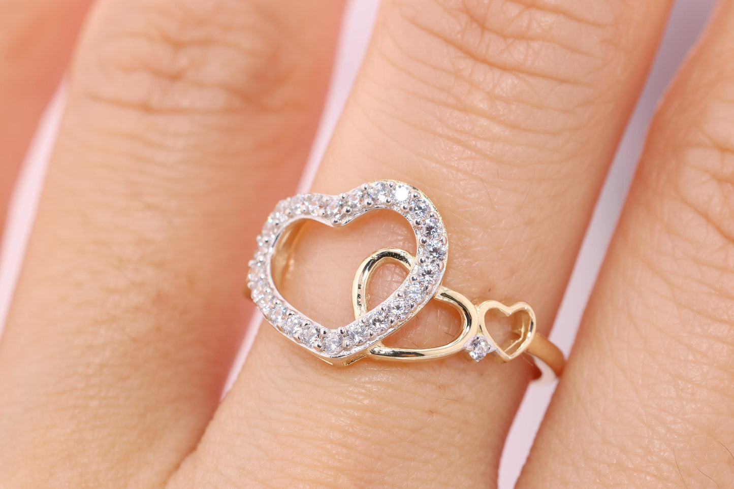 14K Solid Gold CZ Heart Ring B