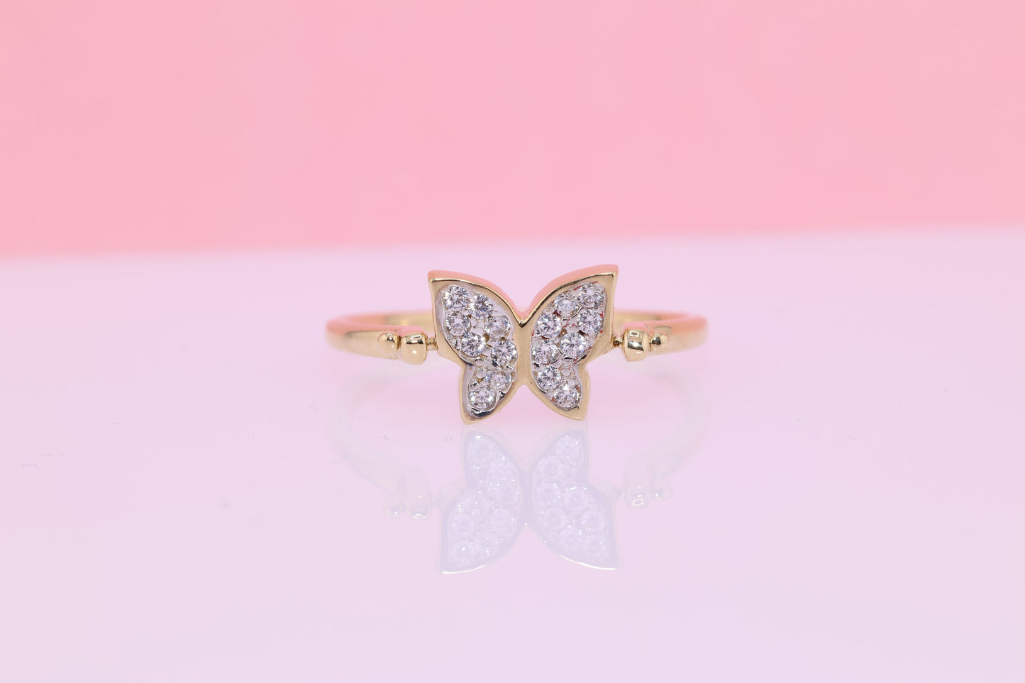 14k Two Side CZ Color Butterfly Ring