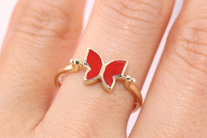 14k Two Side CZ Color Butterfly Ring