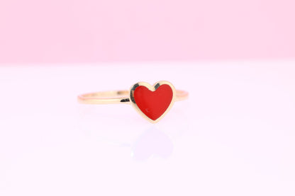 14k Red Enamel Heart Ring