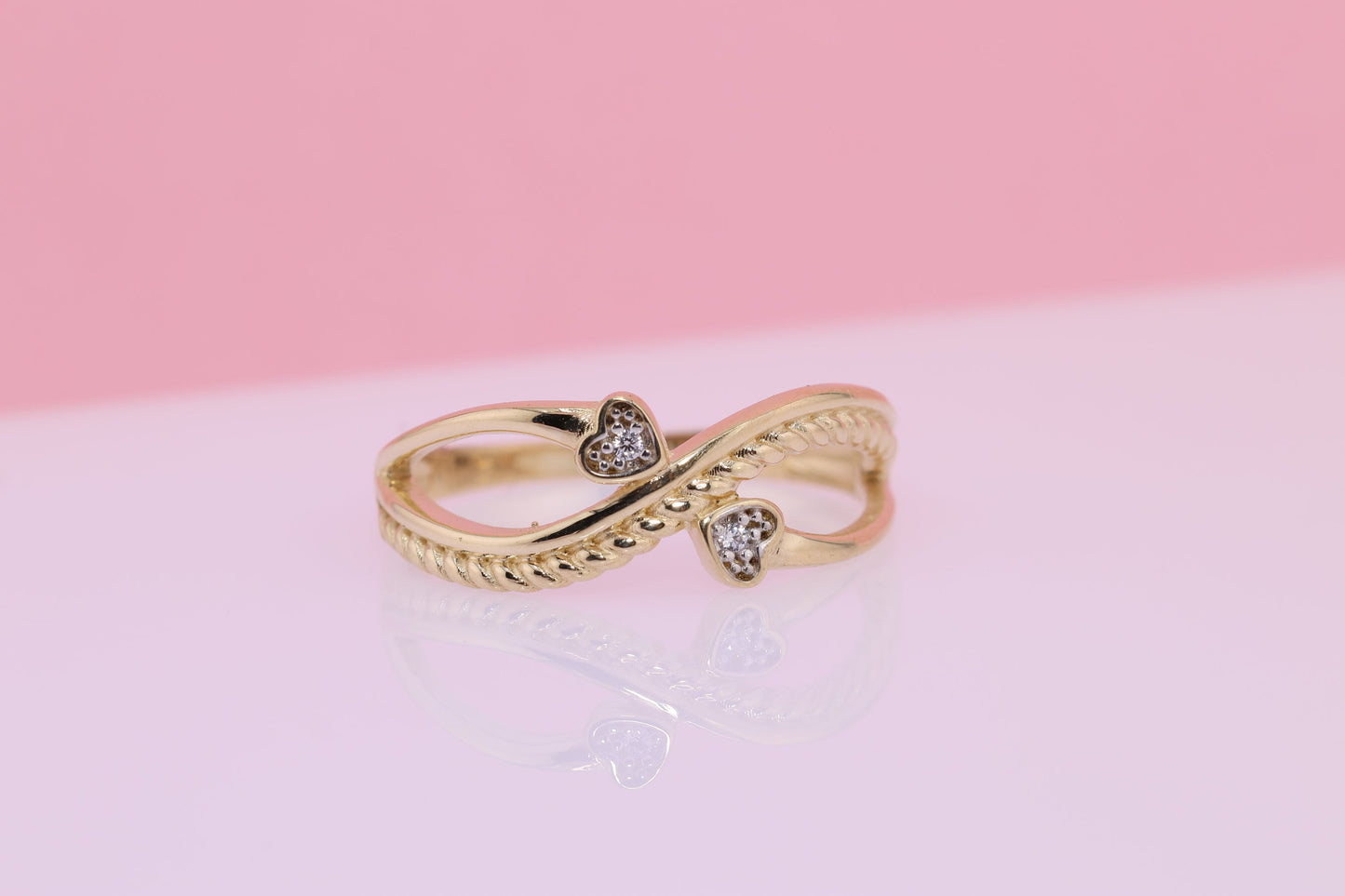 14k Solid Gold Infinity Sign CZ Heart Ring