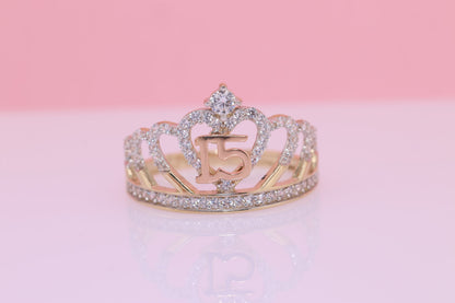 14K Gold 15 Anos Quinceanera Crown Ring C