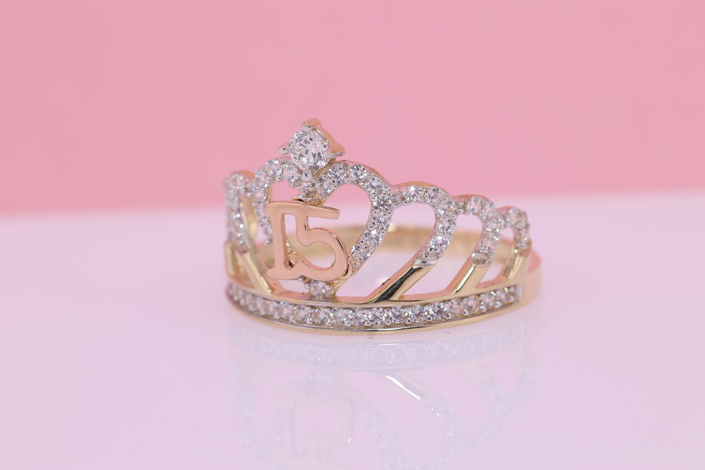 14K Gold 15 Anos Quinceanera Crown Ring C