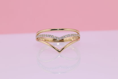 14K Gold Triple CZ Chevron Ring