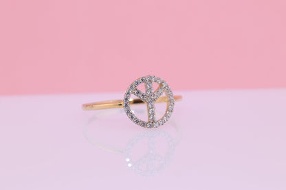 14K Peace CZ Sign Ring