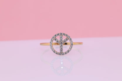 14K Peace CZ Sign Ring