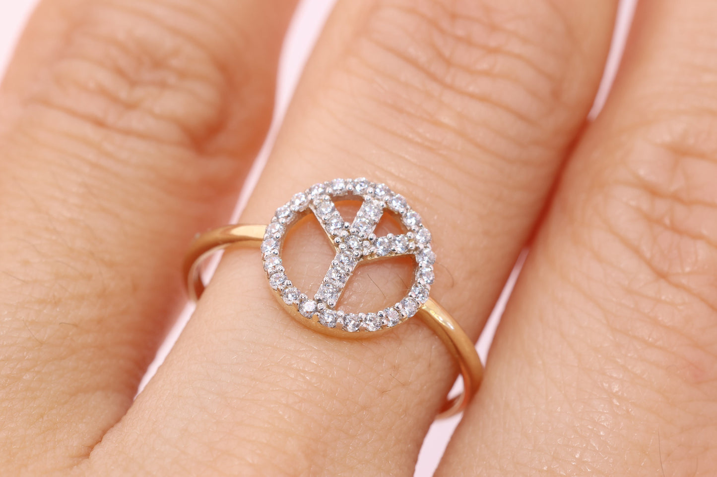 14K Peace CZ Sign Ring