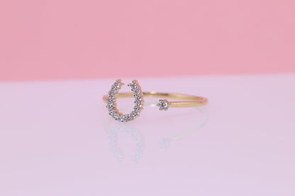 14k Gold Horseshoe CZ Ring