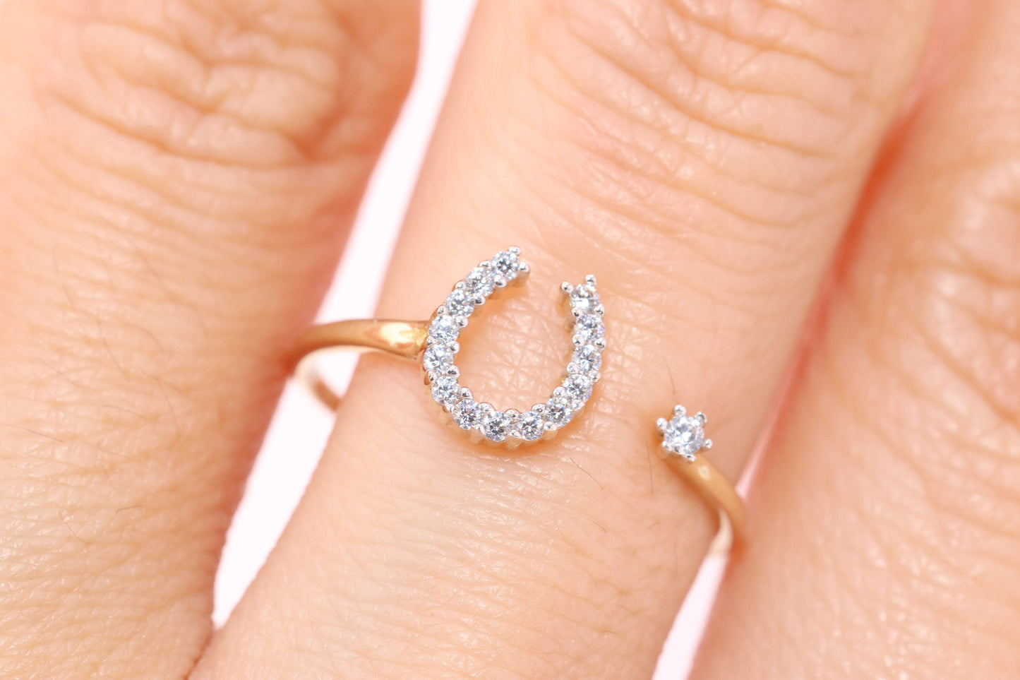 14k Gold Horseshoe CZ Ring