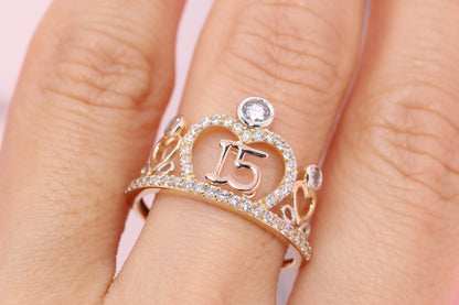 14K Gold 15 Anos Quinceanera Crown Ring PP