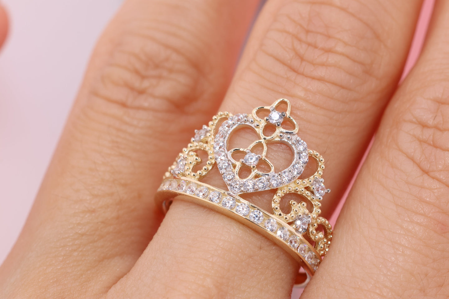 14K Gold 15 Anos Quinceanera Crown Ring KK