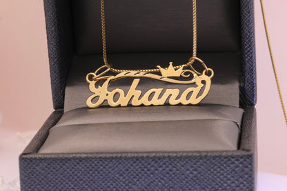 10K or 14K Gold Personalized Name with Crown Pendant B