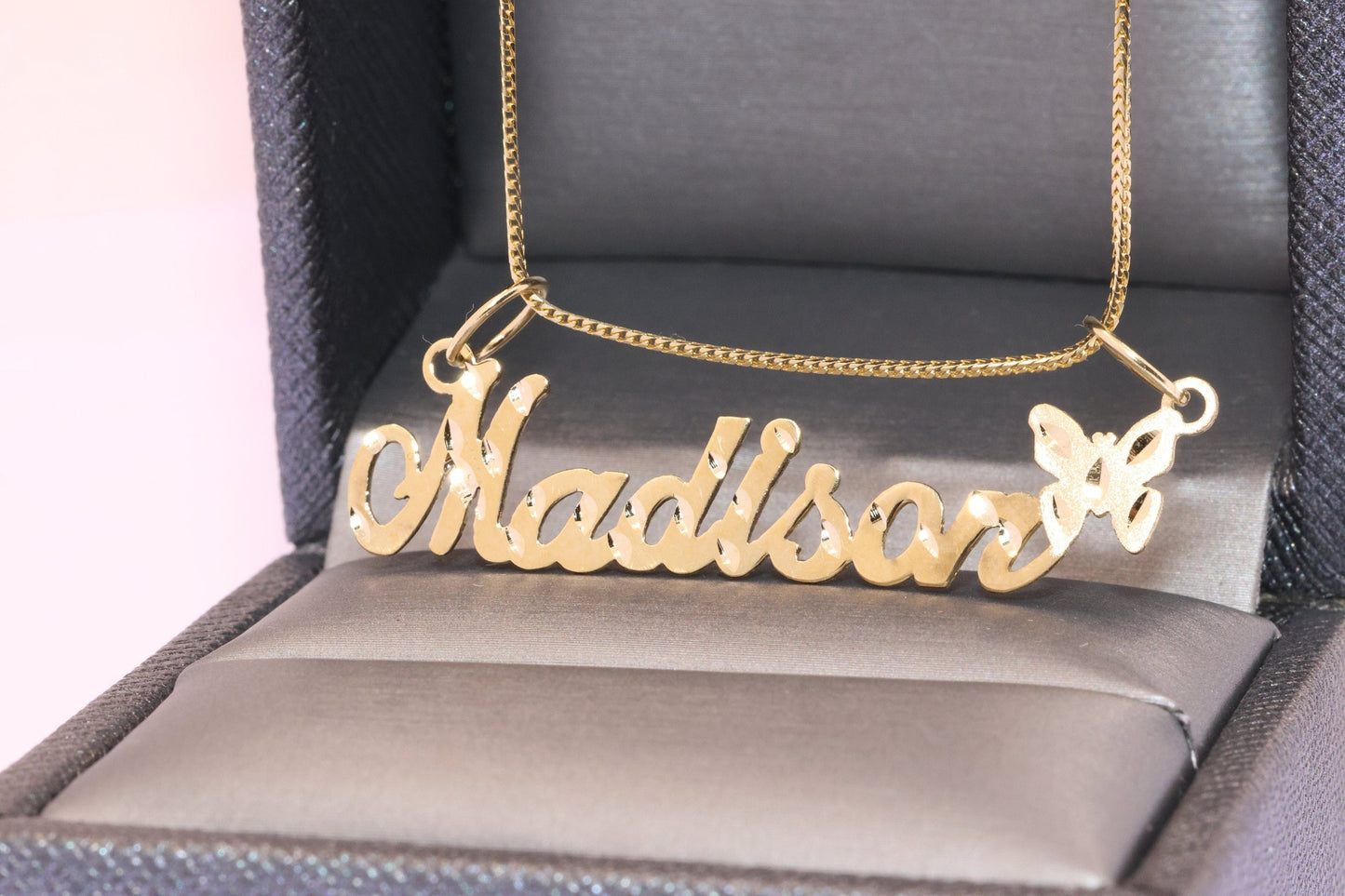 10K or 14K Gold Personalized Name with Butterfly Pendant A