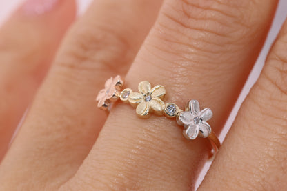 14k Solid Yellow Gold Hawaiian Fancy Plumeria Flower Ring