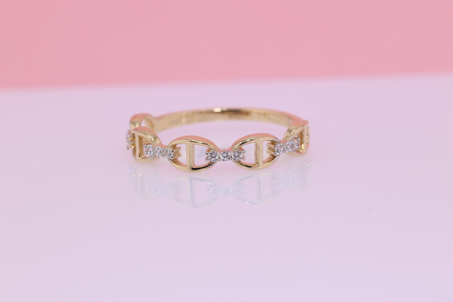 14K Gold CZ Chain Ring B