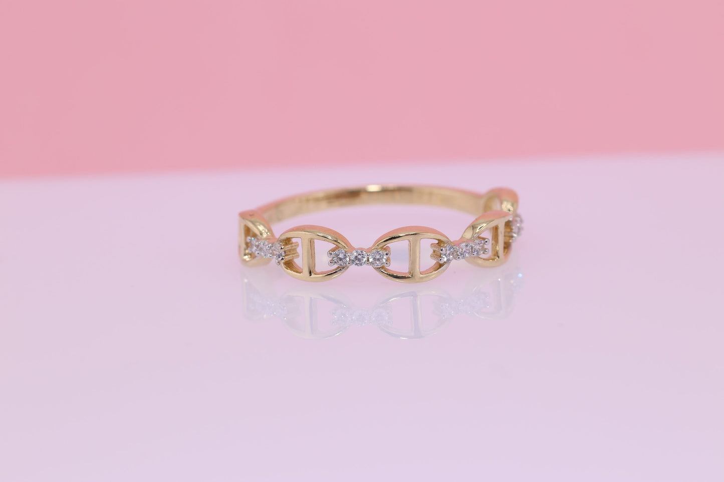 14K Gold CZ Chain Ring B