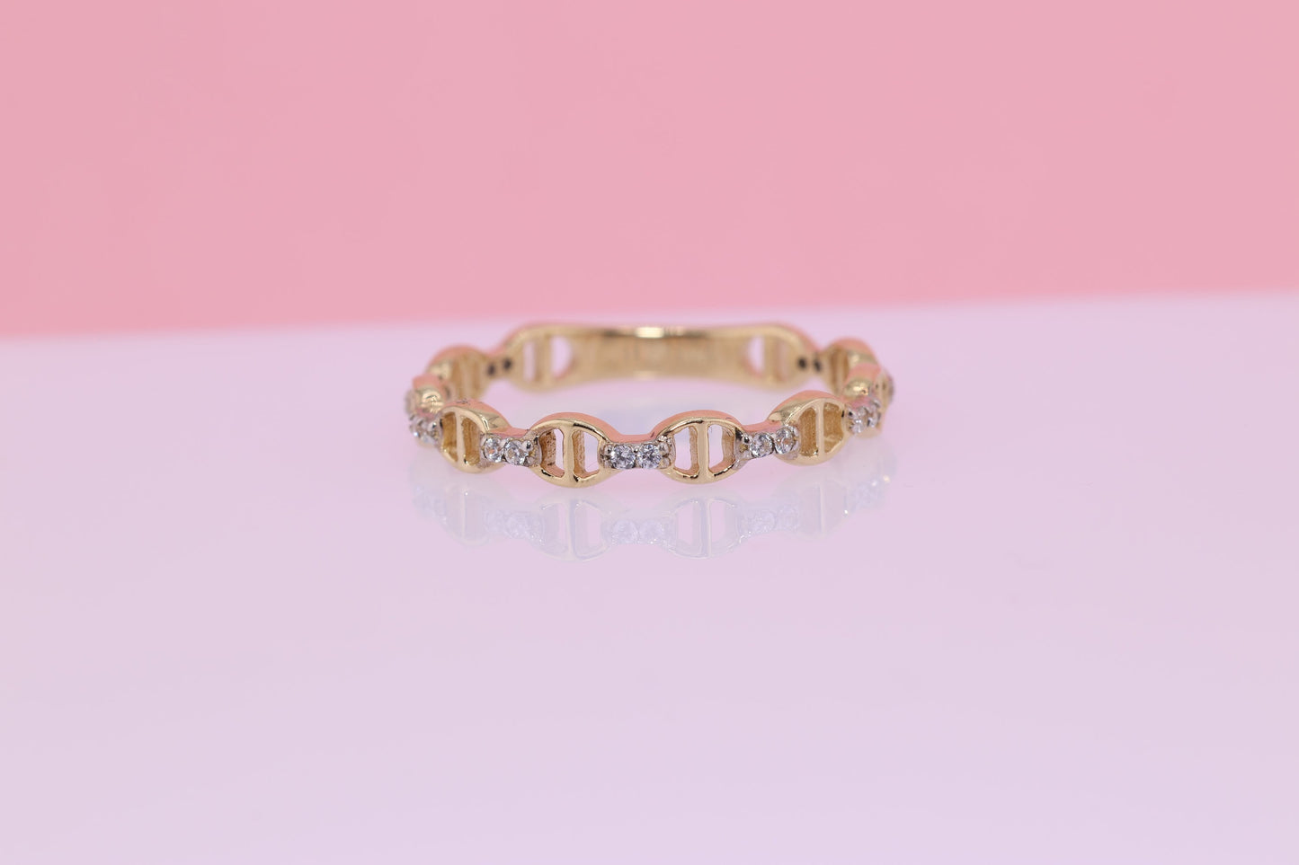 14K Gold CZ Chain Ring A