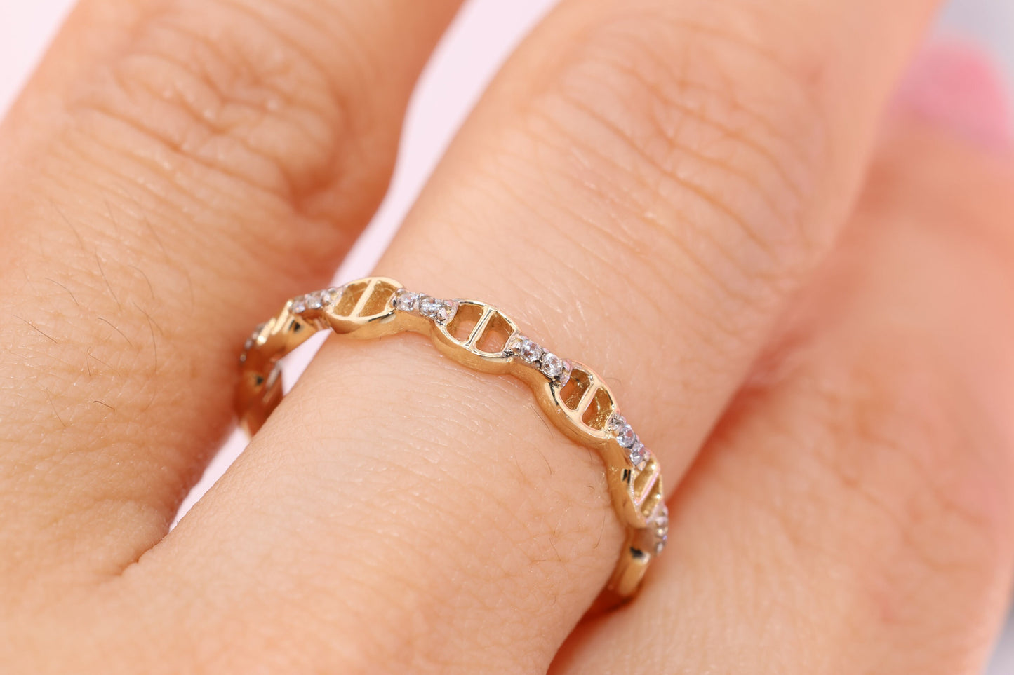 14K Gold CZ Chain Ring A