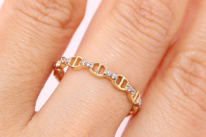 14K Gold CZ Chain Ring A