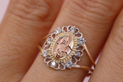 14k Solid Gold Virgin Mary Virgen Maria Lady Guadalupe Ring H