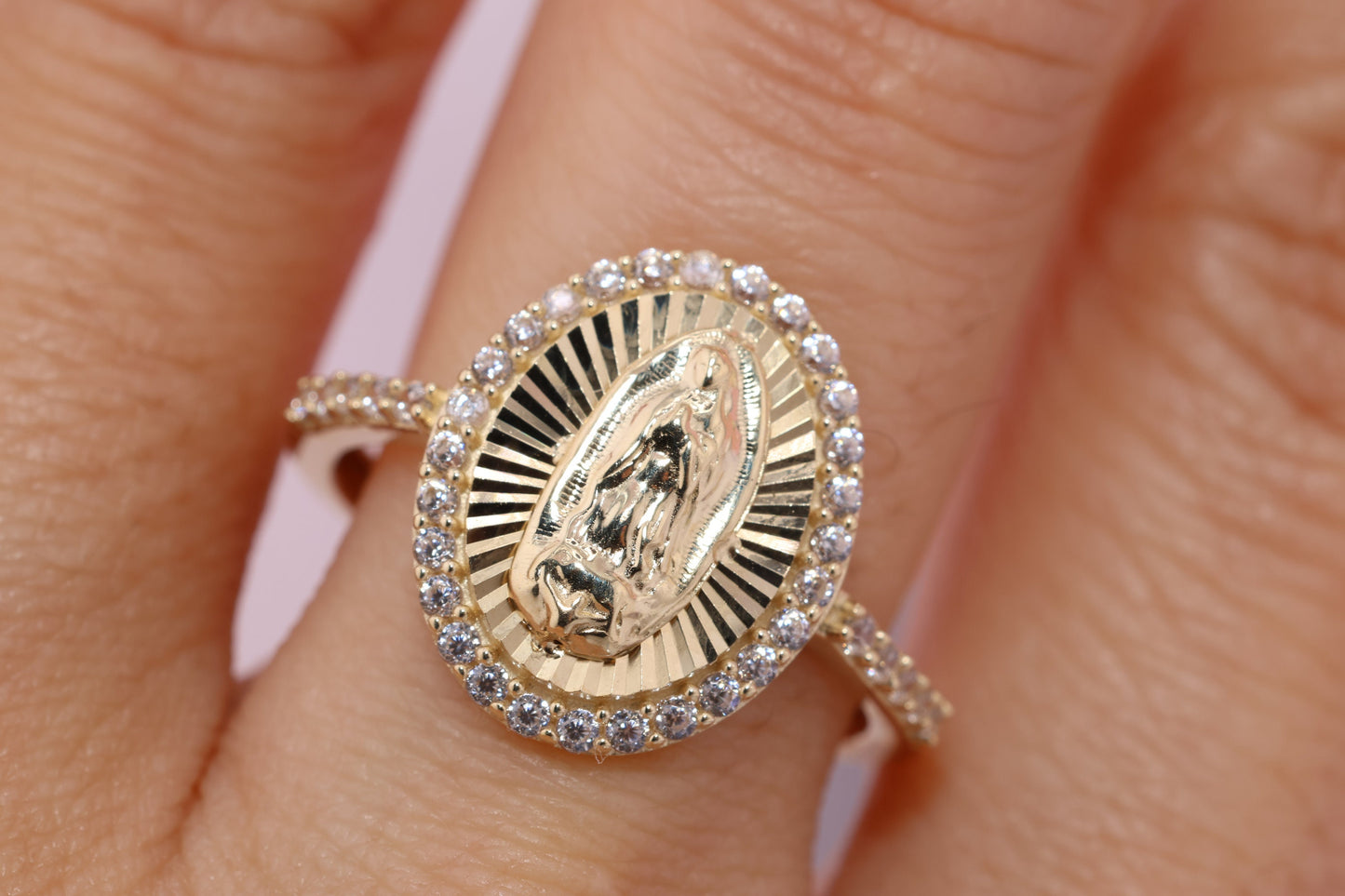 14k Solid Gold Virgin Mary Virgen Maria Lady Guadalupe Ring AA