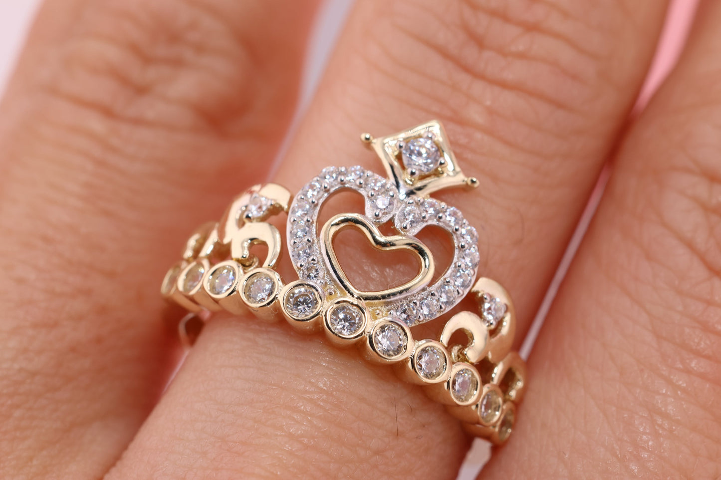 14K Gold 15 Anos Quinceanera Crown Ring EE