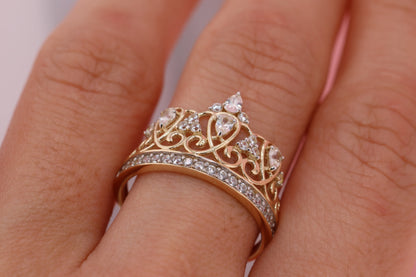 14K Gold 15 Anos Quinceanera Crown Ring DD