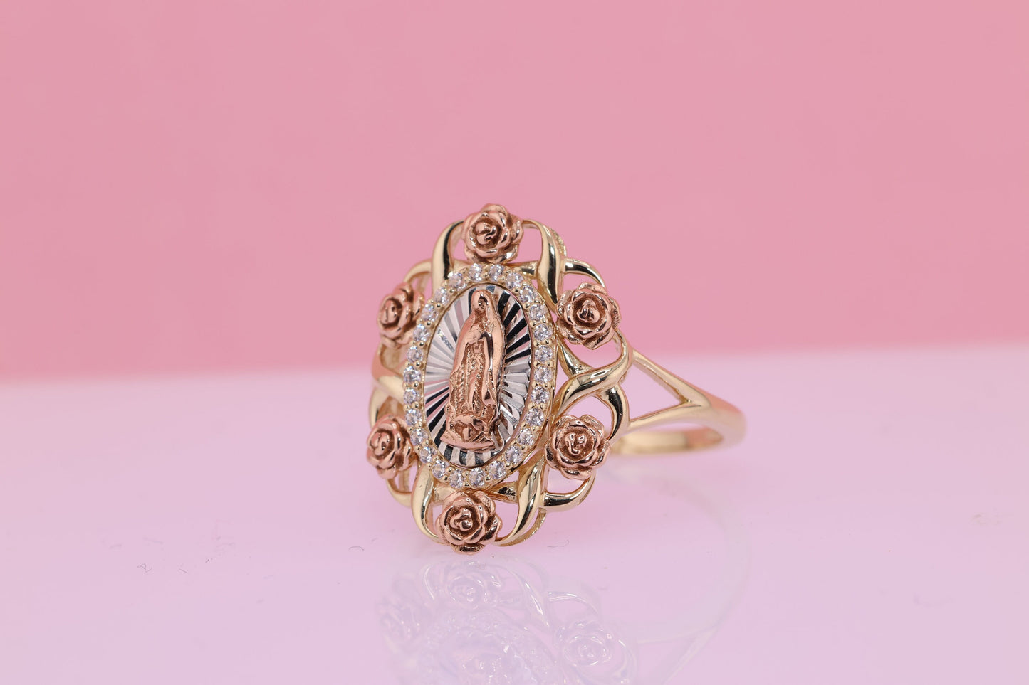 14k Solid Gold Virgin Mary Virgen Maria Lady Guadalupe Ring X