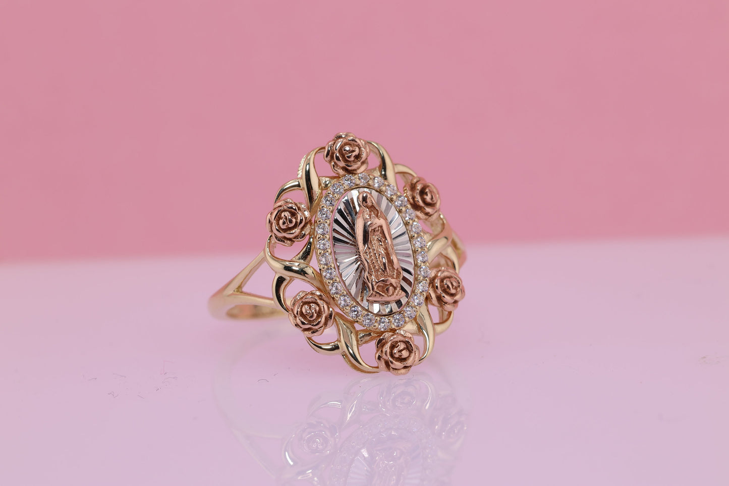 14k Solid Gold Virgin Mary Virgen Maria Lady Guadalupe Ring X