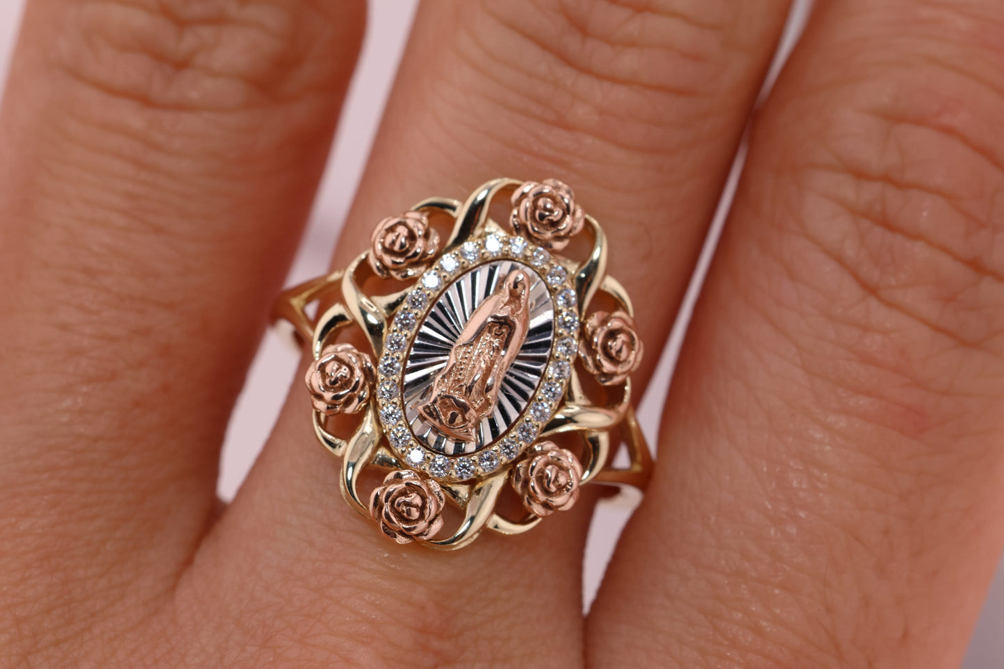 14k Solid Gold Virgin Mary Virgen Maria Lady Guadalupe Ring X