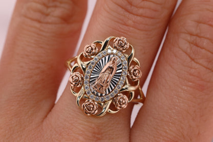 14k Solid Gold Virgin Mary Virgen Maria Lady Guadalupe Ring X