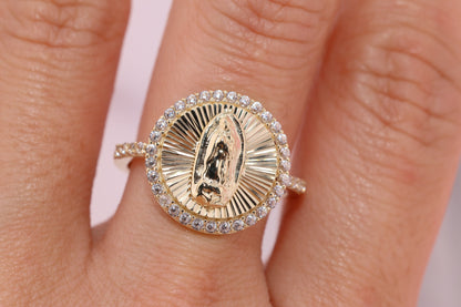 14k Solid Gold Virgin Mary Virgen Maria Lady Guadalupe Ring W