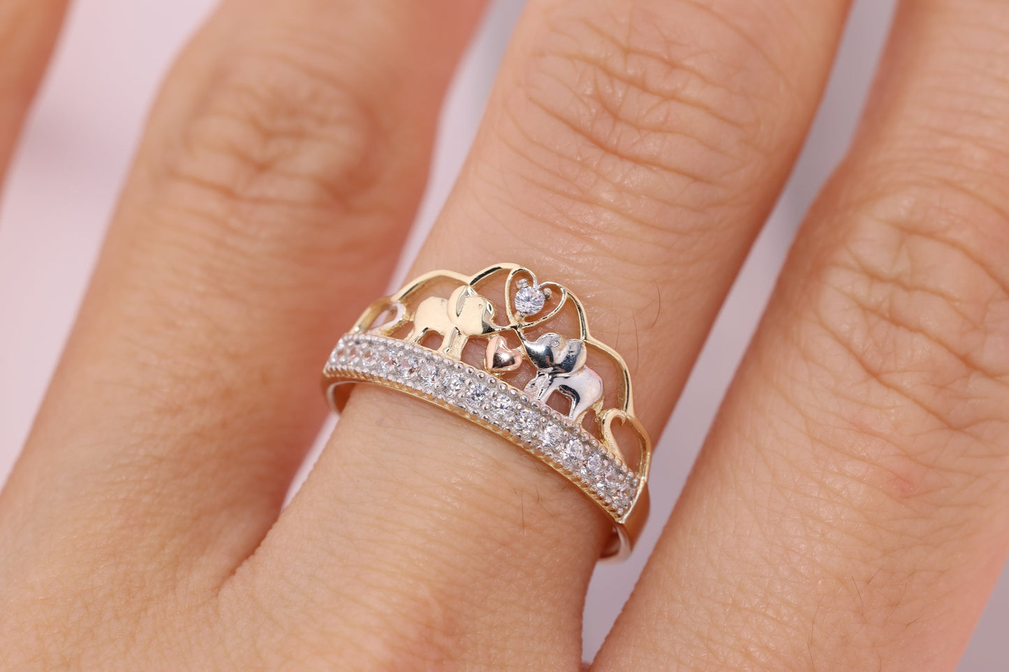 14k Gold Cubic Zirconia Elephant Ring B