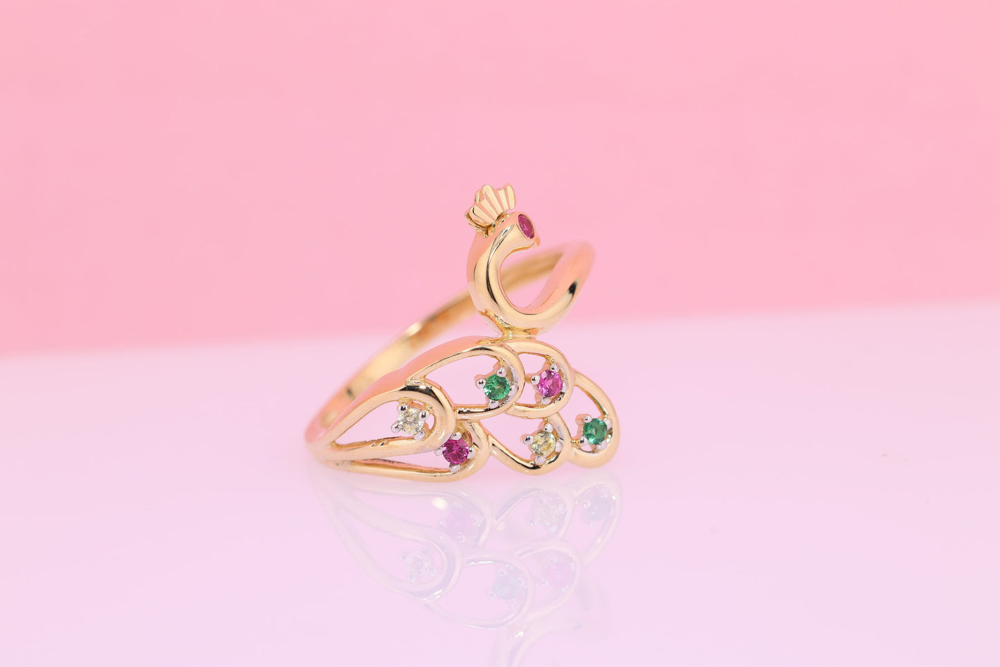 14k Solid Gold Peacock Ring C