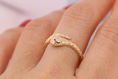 14K Solid Gold Snake Ring A