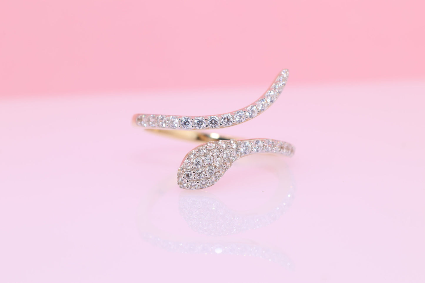 14K Solid Gold CZ Snake Ring