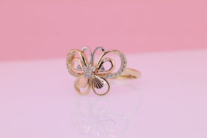 14k Gold Cubic Zirconia Butterfly Ring F