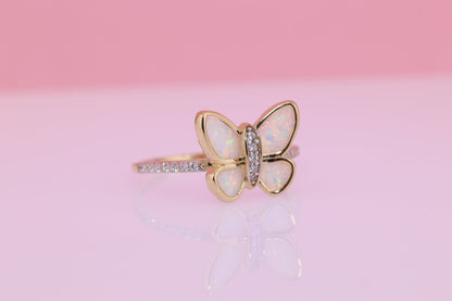 14k Yellow Gold Opal Butterfly Ring