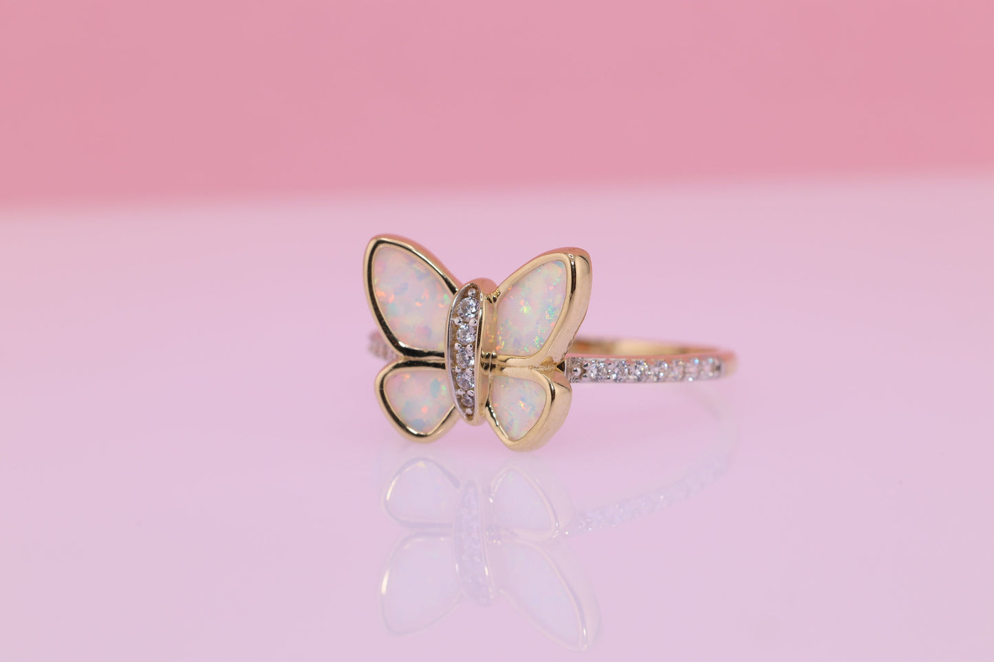 14k Yellow Gold Opal Butterfly Ring