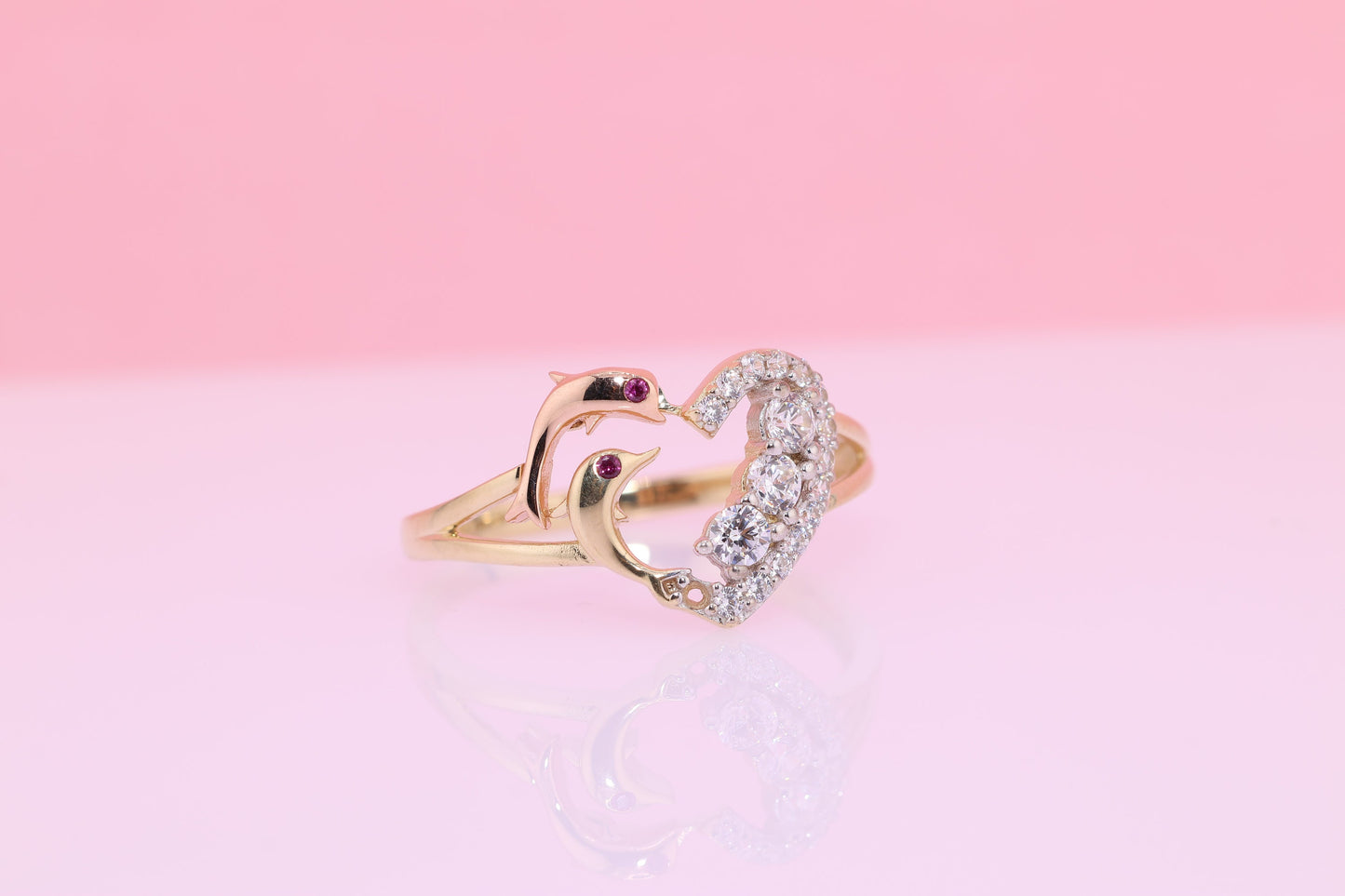 14k Gold CZ Dolphin Ring