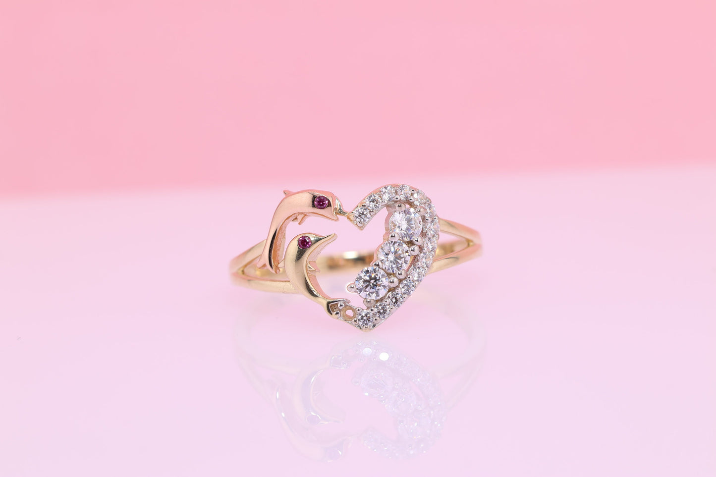 14k Gold CZ Dolphin Ring