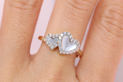 14k Solid Gold Heart CZ Opal Ring